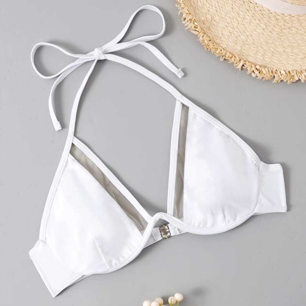 White Halter Neck Underwire Mesh Bikini Top Size Small NWOT